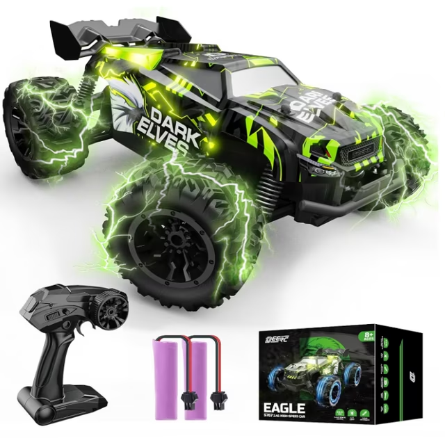 DEERC Remote Control Car, 2.4Ghz Glowing RC Cars W/ 2 Rechargeable Batteries for 40 Min Play, All Terrain Off-Road Monster Truck Toys for Boys Kids Age 4-7 8-12 Birthday Xmas Gift