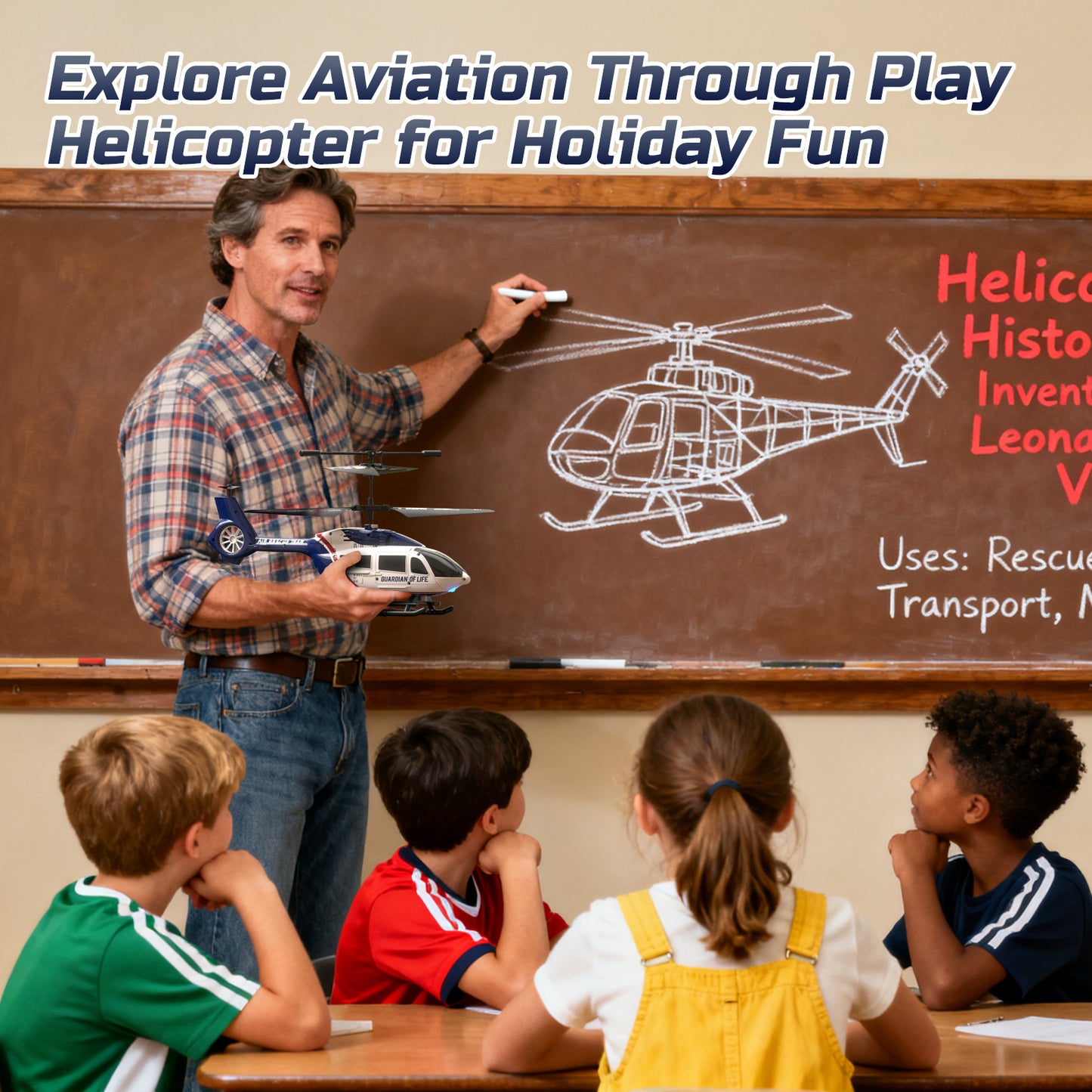DEERC RC Helicopter for Adults, Apache Remote Control Helicopter for Kids 8-12, Toy Helicopters RC with LED Lights, 2 Batteries, Altitude Hold, 2.4GHz Military Style for Indoor, Ideal for Birthday