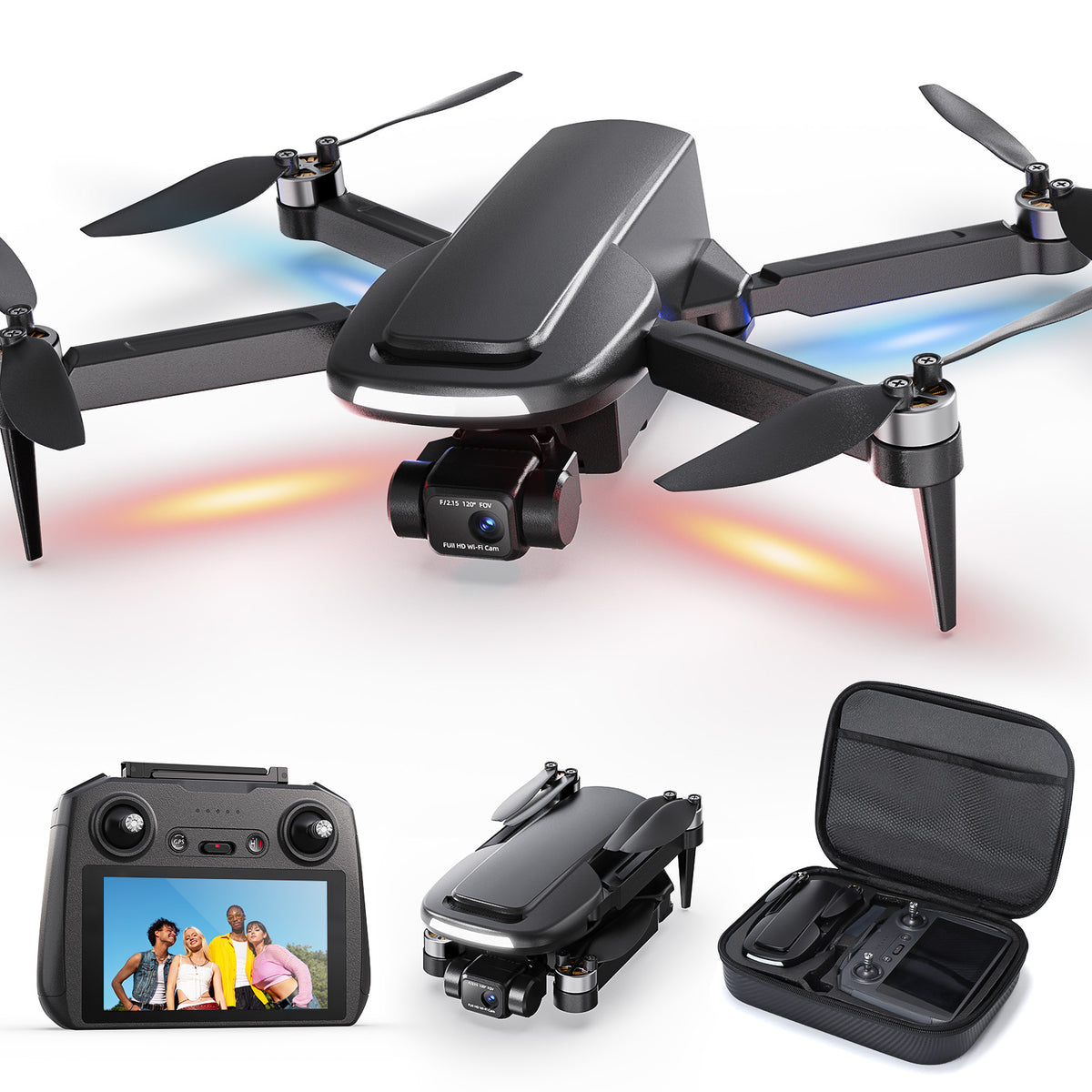 4K GPS Drone with 5" Screen Remote for Adults, 3-Axis Gimbal, Optical Flow Hover, Wefone JY021, Under 249g Foldable Design, 2 Batteries, Black