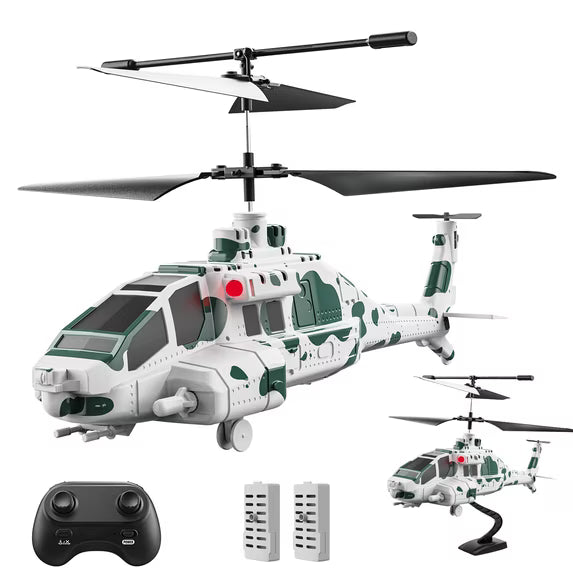 WeFone RC Apache Helicopter with 10 Launchable Missiles, 2.4GHz Remote Control Military Helicopter with Display Stand, Altitude Hold, LED Lights, Toy Gift for Kids Ages 14+