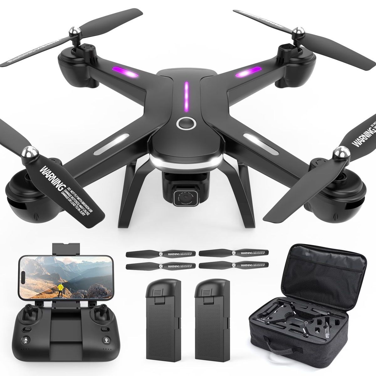 JY03 GPS Drone with 4K HD Camera – Perfect for Adults & Kids, Wefone FPV RC Quadcopter Featuring LED Lights, Optical Flow Sensor, 2 Batteries, Black