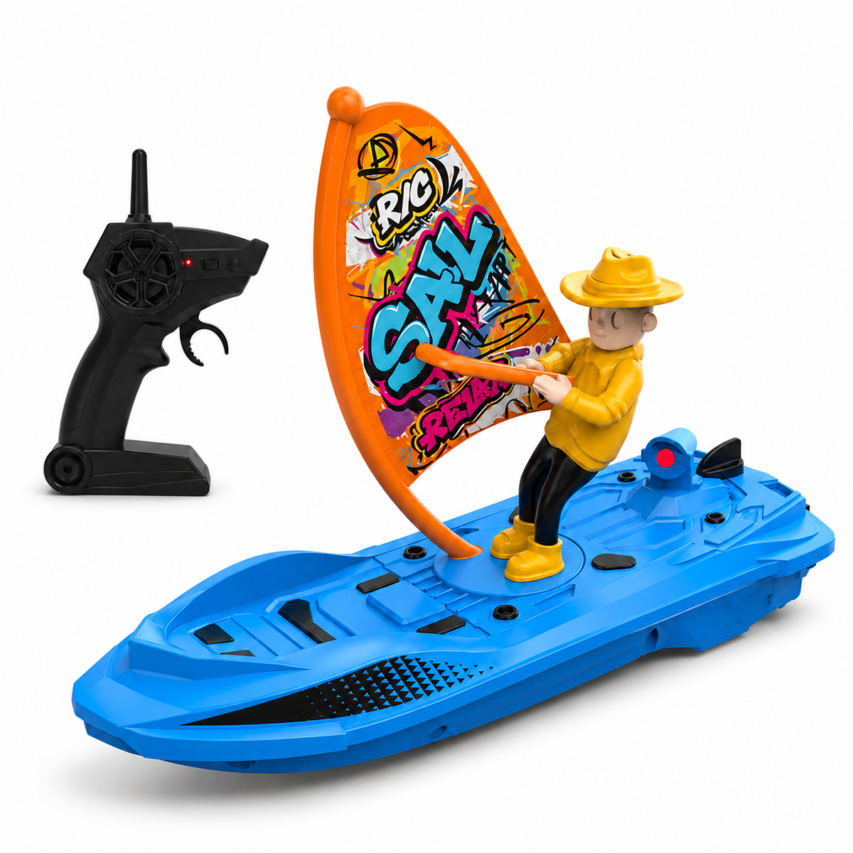 Wefone 2.4GHz Remote Control Boat for Kids, RC Boat with Realistic Paddler Figure, Water-Activated Safety, 20 Minutes Playtime, Display Stand, Rechargeable Toy Boat for Pool & Lake