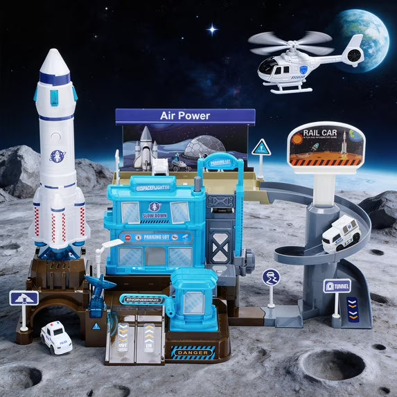 WeFone Space Shuttle Toy Set with 3 Cars, Helicopter & Rocket, Build and Explore, Best Gifts for Kids 4-10