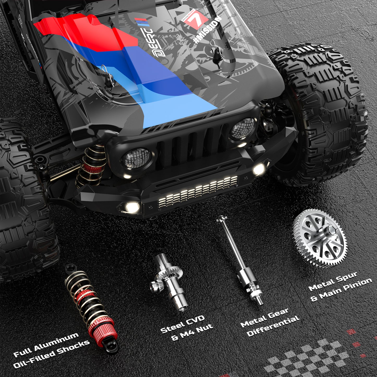 DEERC 1/10 Brushless RC Car for Adults, 60 KMH 4x4 3S Fast RC Trophy Truck with Spare Tire, Waterproof Off-Road Remote Control Monster Truck, All Terrain High Speed RC Car Gift for Boys