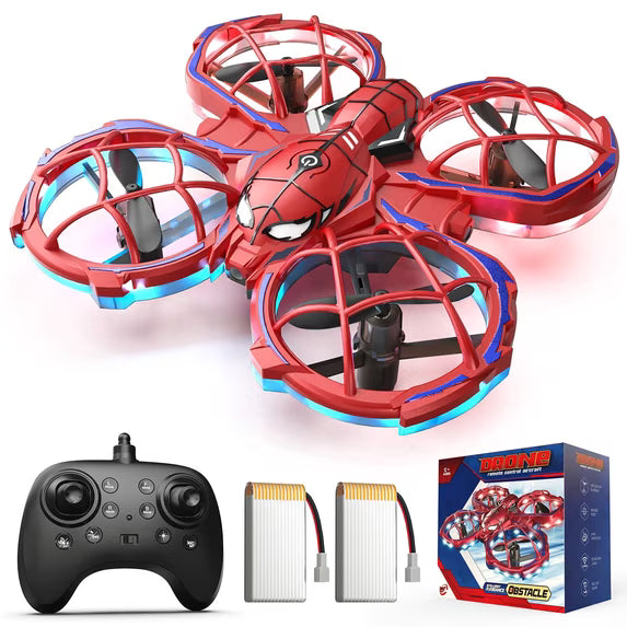 Spider Drones for Kids, Wefone Mini Drone with Cool Lights, One-Key Takeoff / Landing, 360°Flip, Obstacle Avoidance, Headless Mode, 2 Batteries, Red