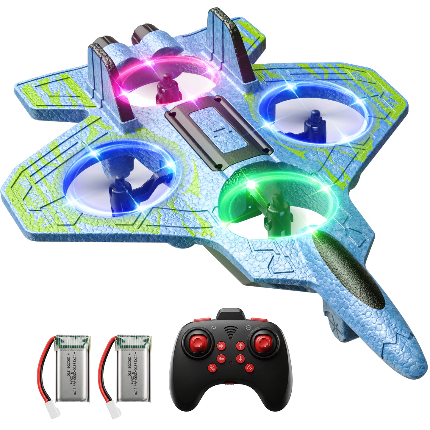 Drones for Kids Stunt RC Plane, Wefone Lightweight Foam Design Remote Control Airplane with One-Key Takeoff, Headless Mode Gliding, 2 Batteries, Blue