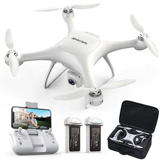 WeFone WF22 Drone with 720P HD Camera for Kids & Adults, Optical Flow, 2 Batteries, 360° Flip, White