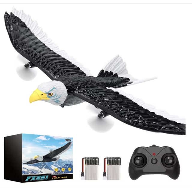 DEERC RC Plane, Remote Control Eagle Plane, RTF Airplane, 2.4GHZ 2CH Flying Bird with 2 Batteries & Propeller 6-axis Gyro Stabilizer, Easy to Fly for Beginners Adults Kids Boys