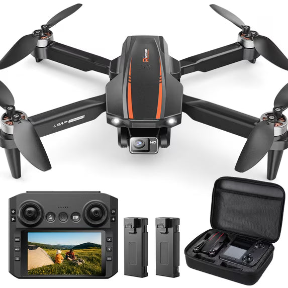 H31 Screen Drone with 4.3" Display Remote, Wefone 4K Camera Foldable Drone, Optical Flow Hovering, Brushless Motors, Carry Case, 2 Batteries, Black
