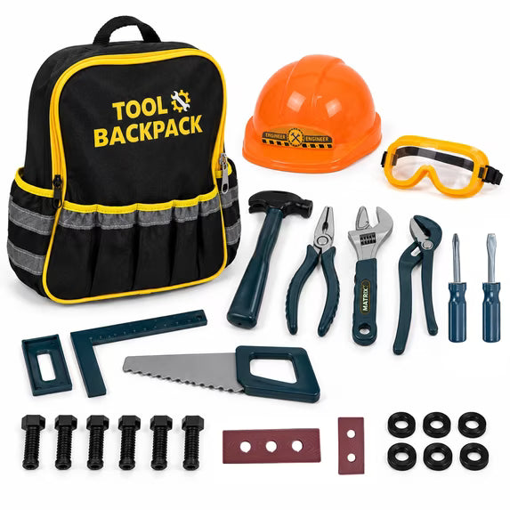 33 Piece Pretend Play Construction Tools Set, Kids Hand Tool Kit with Storage Backpack, Hard Hat, Durable Safe Play Toys, Great Gift for Boys Girls Age 3 and Up