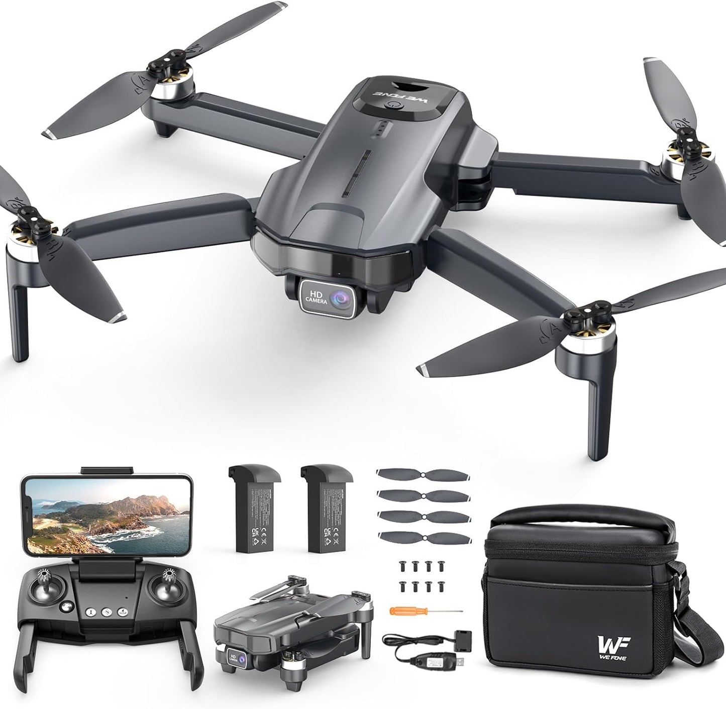 Wefone WF31 GPS Drone with Camera for Adults 4K,RC Drone with Smart Return, Brushless Motor,2 Batteries for 50-Min Flight Time, Black
