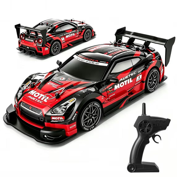 Wefone 1:24 RC Drift Car for Kids & Adults, 2.4GHz 4WD Remote Control Racing Car, 20KM/H High Speed, LED Lights, 2 Sets of Tires, Rechargeable Drift Car with Cones, Gift for Boys Girls Ages 14+