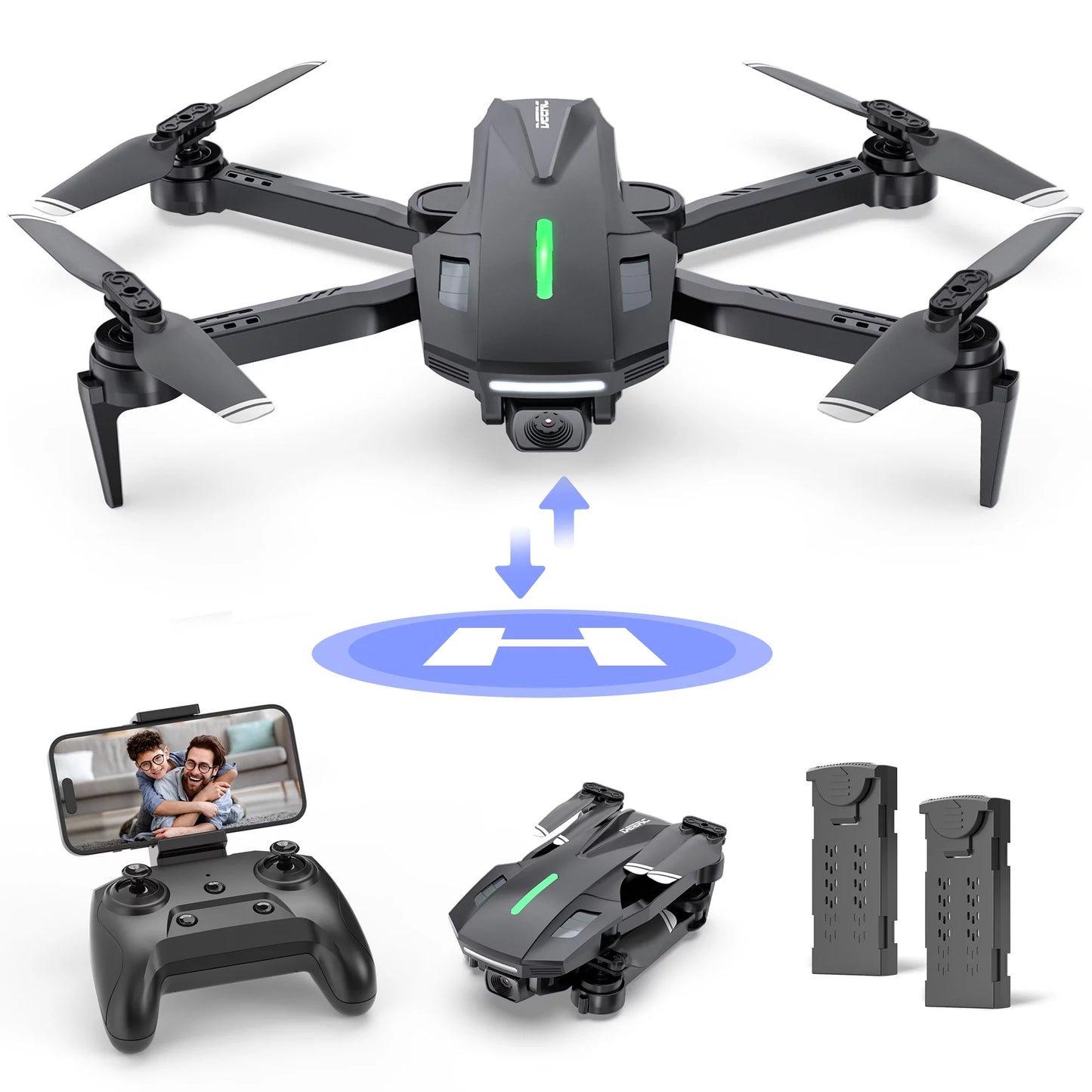DEERC D70 Drone with Camera for Adults and Kids, 720P WIFI FPV RC Quadcopter with Real-Time Transmission, Altitude Hold, All Functions for Beginners, 2 Batteries, Black