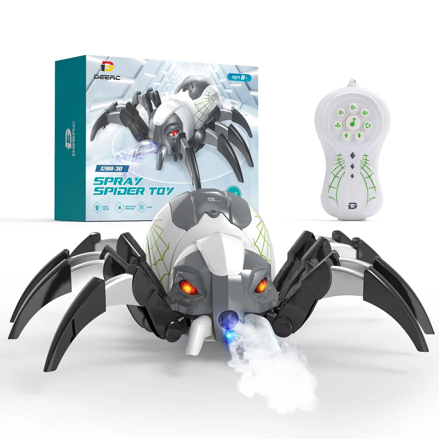 DEERC Remote Control Spider, Realistic Robot Spider with Spray and Lights, RC Big Boy Toys, Gifts for Kids,Christmas Birthday Party Joke Pranks, Bot Black Widow Spider Real with Music Effect
