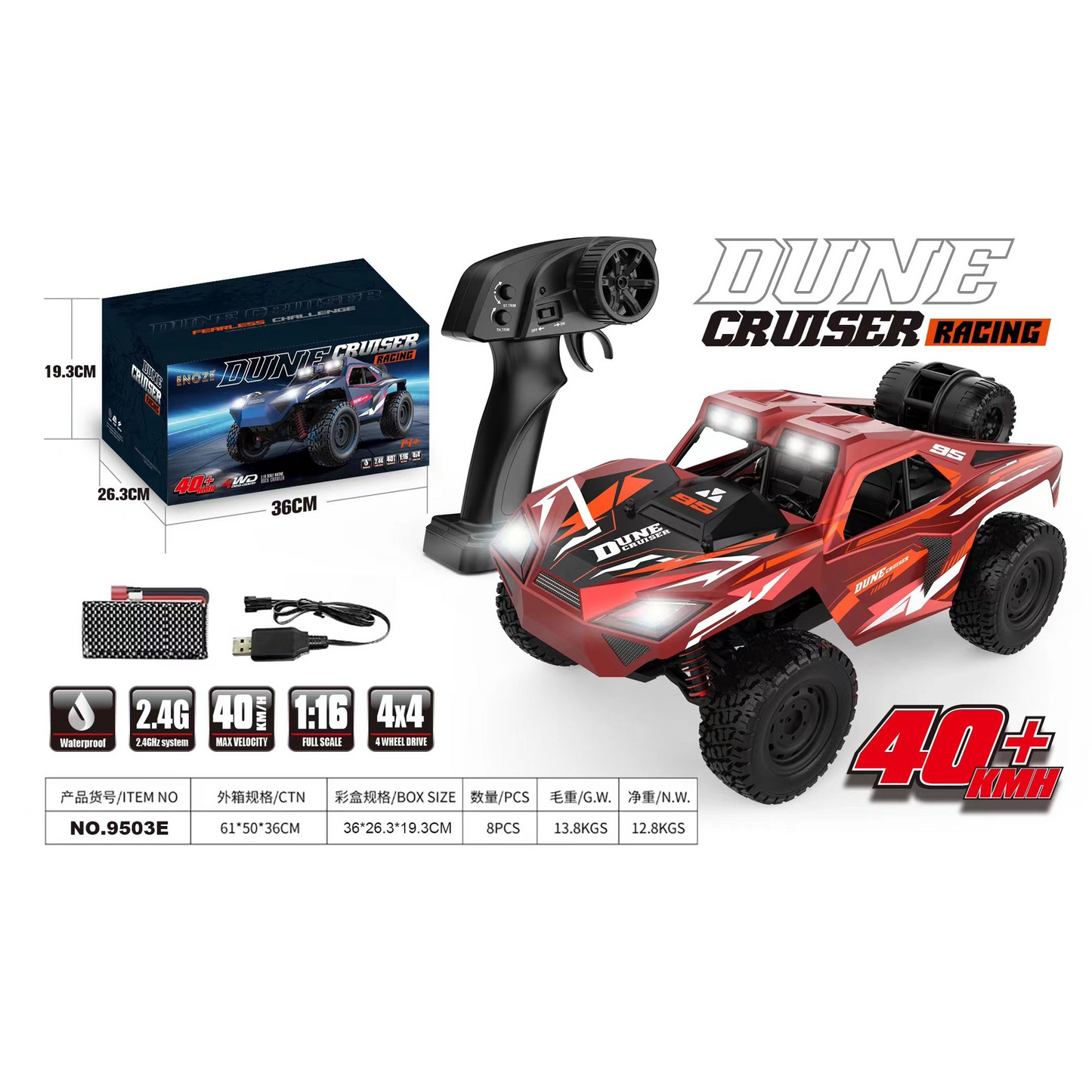 RC Car, 1:16 Scale Remote Control Monster Truck, 4WD Electric Vehicle with 2.4 GHz Remote Toys, 28 KM/H RC Cars with LED Bodylight and 2 Batteries for Boys Age 4-7 8-12, Red