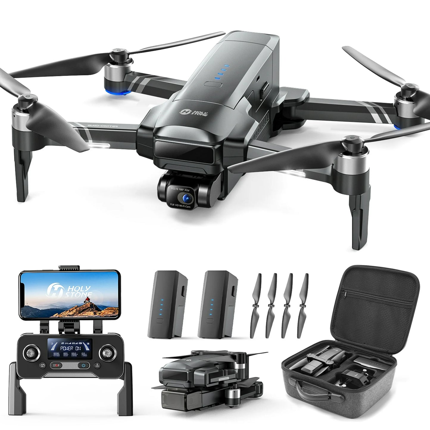 Holy Stone Drone HS600 with 4K Camera 2-Asix Gimbal EIS 3KM FPV-Drone with 2 Batteries Brushless Motor Color Black