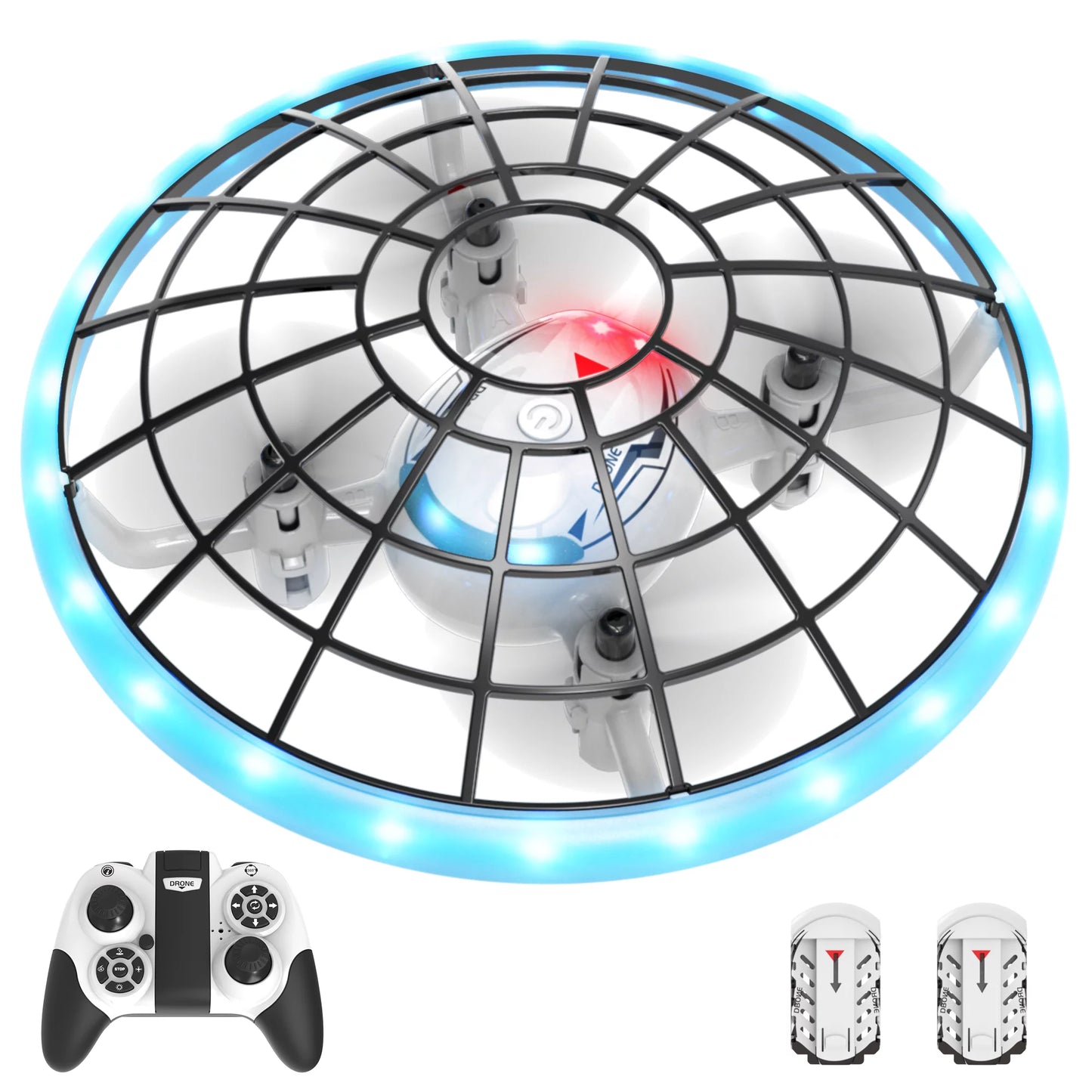 Q1 Mini Drone with LED Lights for kids, RC Quodacopter with Propellers Fully Protected, Headless Mode, One-Click Return, 2 Batteries, Flying Drone Gifts for Boys and Girls