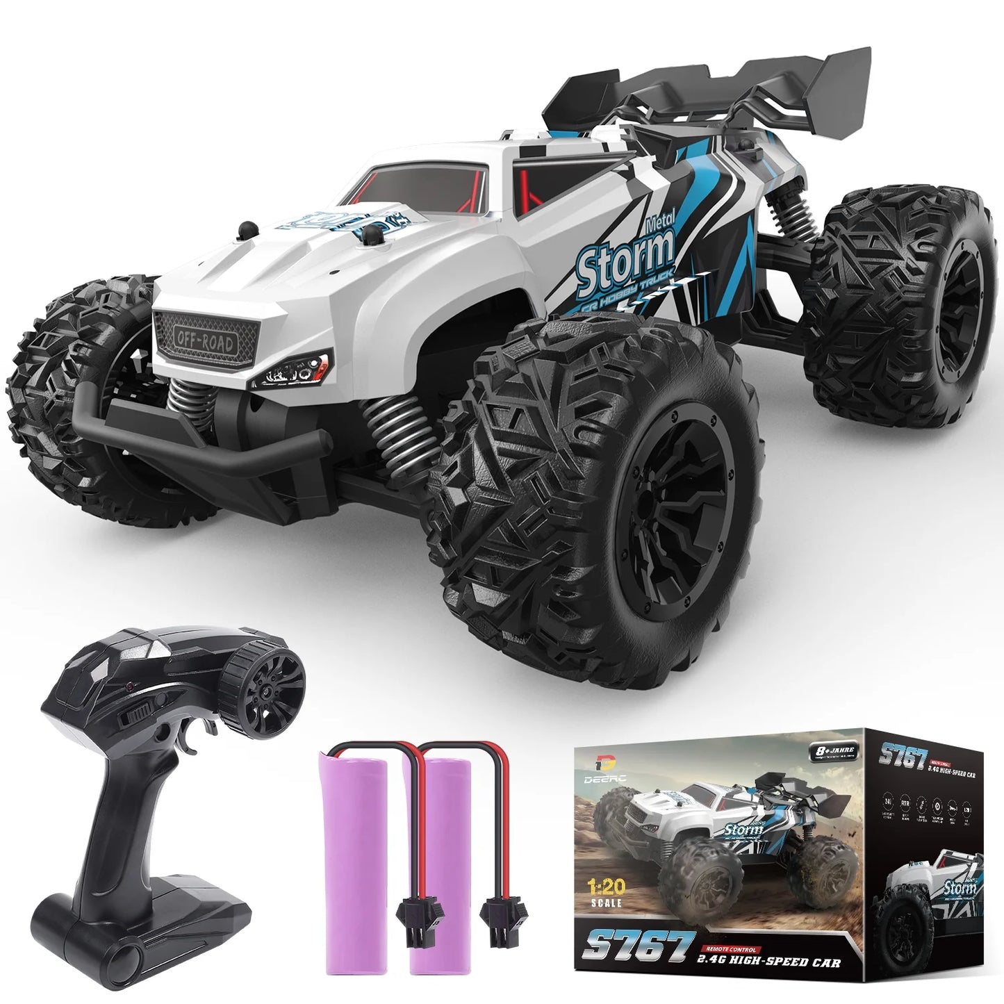 RC Car, Remote Control Monster Truck W/ 2 Batteries for 40 Min Play, All-Terrain 2.4GHz Rock Crawler Toy Gift for Boys Girls Kids Beginners
