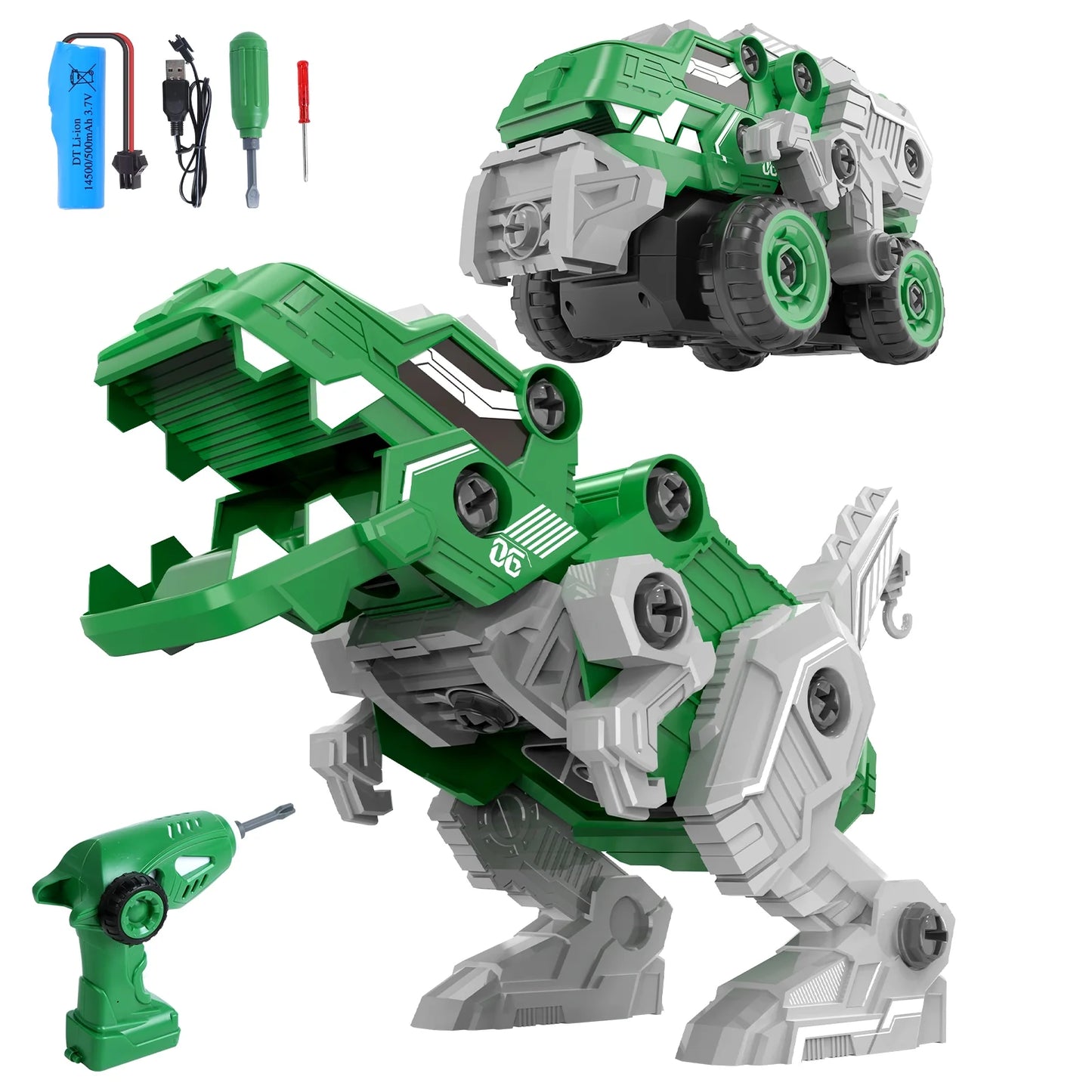 Remote Control Dinosaur Toys, Take Apart Car Toys for Boys, 2 in 1 STEM Educational Construction Building Playset with Electric Drill for Kids, Christmas Birthday Gift for 3+ Years Old Boys Girls