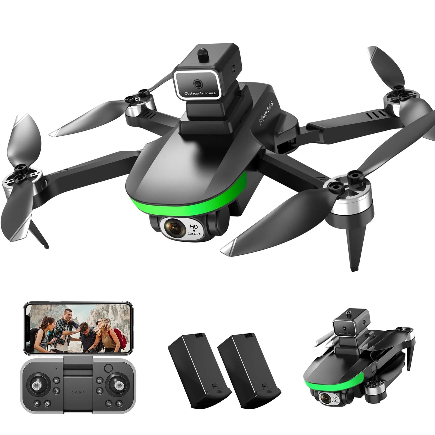 WeFone S2S Drone with for Adults & Kids, Foldable Drones with Brushless Motor, 2 Batteries, White