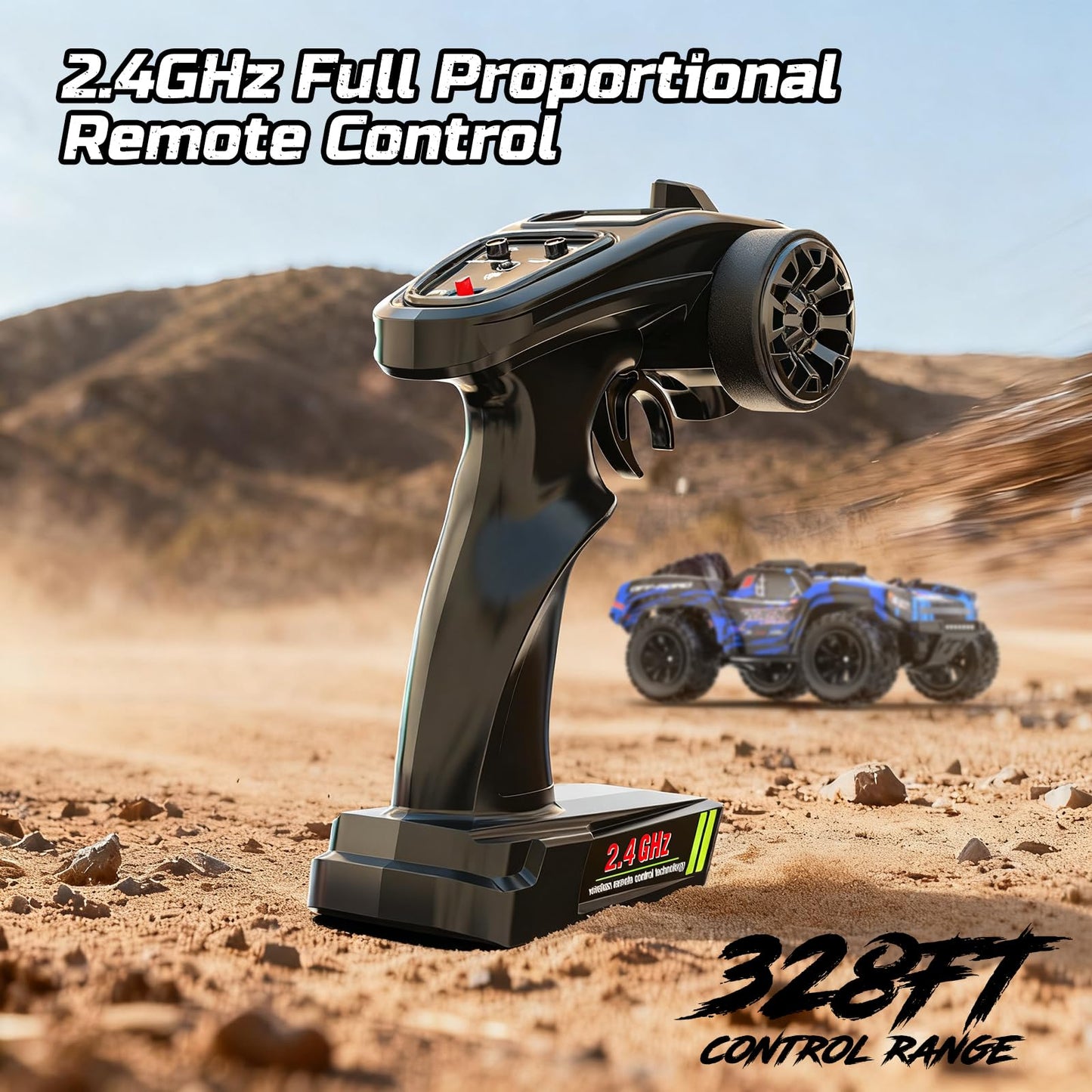 DEERC 1/12 RC Cars 45KPH, 4WD High Speed Short Course RC Truck, Off-Road All Terrain Remote Control Car with 2 Rechargeable Batteries & Spare Tire, 2.4GHz Fast RC Cars for Adults Kids Boys Gift