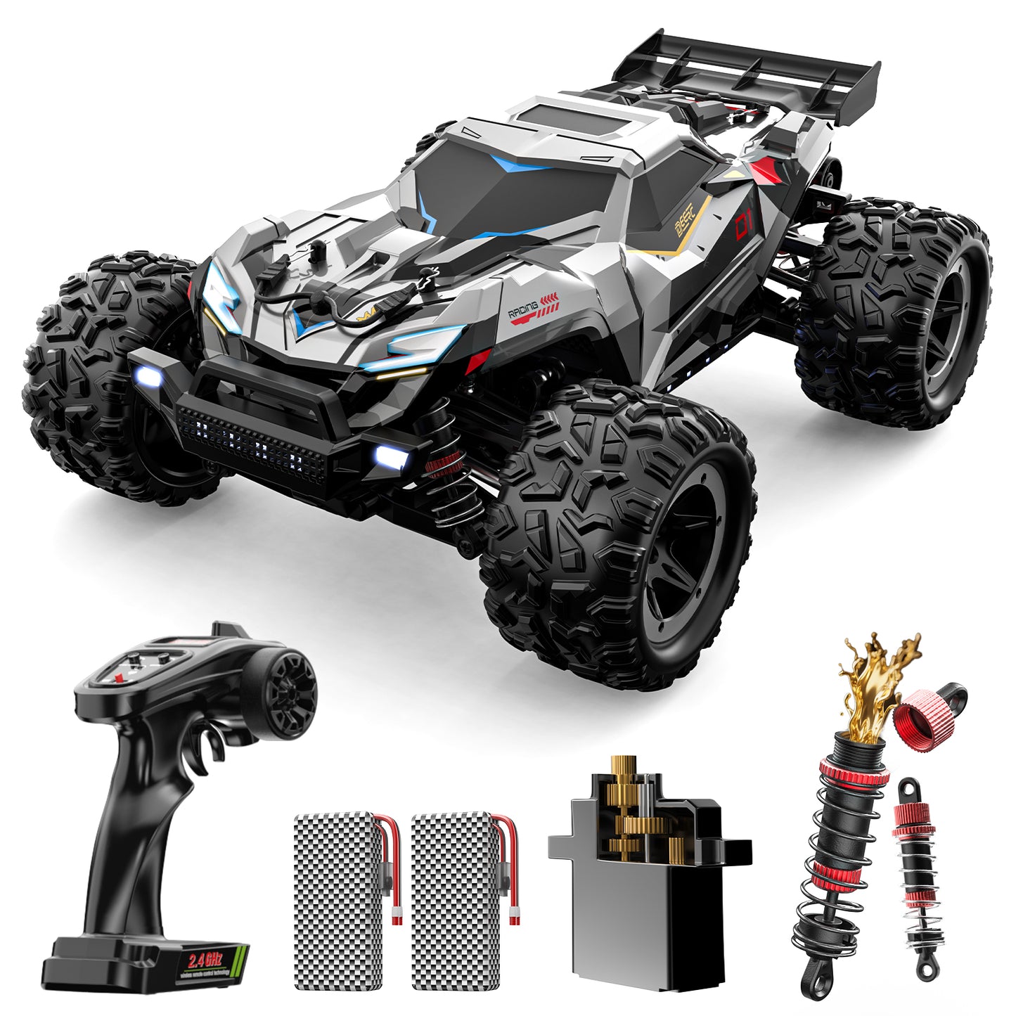DEERC Brushless Fast RC Cars for Boys & Adults, 55KM/H, 1:18 Off-Road RC Truck, All Terrain 4x4 Racing Mecha Car, 50 Mins, Waterproof Remote Control Monster Truck, Compatible with 3S Battery