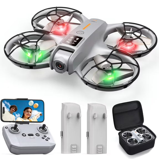 Wefone M2 Drone with HD Camera for Kids, One-Key Takeoff and Landing, 360° Flip, Headless Mode, Optical Flow Hover, Brushless Motor, 2 Batteries, Gray