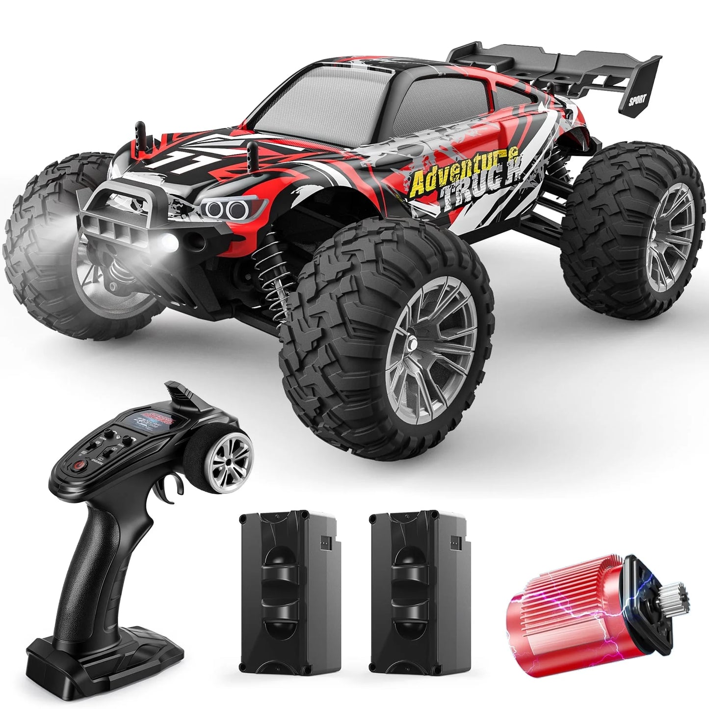 WeFone 1:16 Scale 4WD Off-Road RC Car, 30KPH All Terrain High Speed Remote Control Car, 2 Batteries, 40Mins RC Cars for Adults, Kids and Gifts