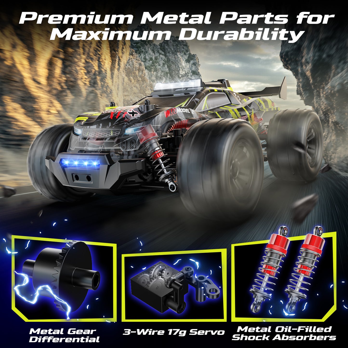DEERC 1/14 Fast Brushless RC Car for Adults, 43 MPH High Speed 4x4 Off-Road RC Truck, Waterproof Monster Truggy, All Terrain Remote Control Drift Car for Boys 8-12, 2 Batteries, 3S Lipo Compatible