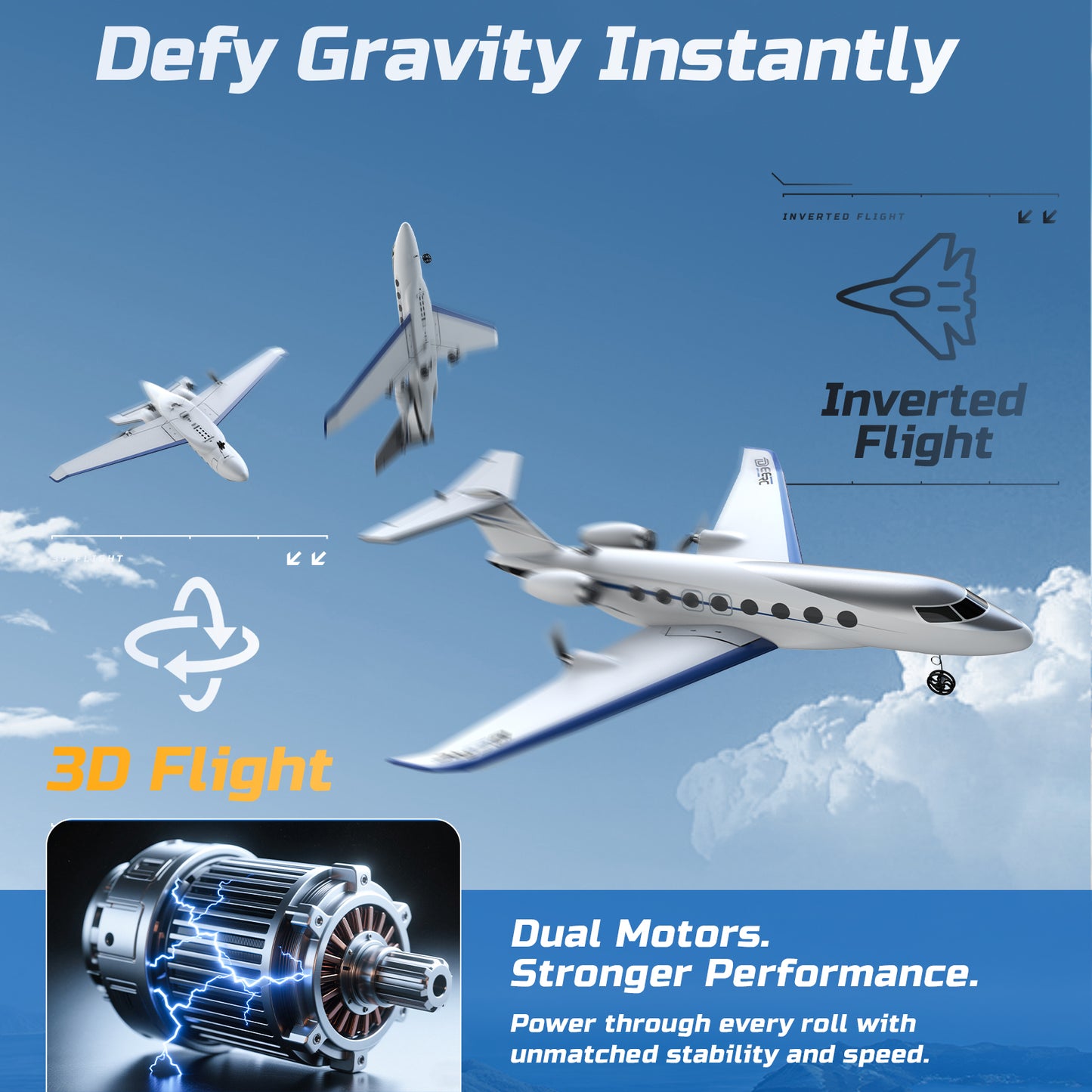 DEERC G650 RC Plane Private Jet,3-CH Remote Control Airplane Toys,2.4GHz 6-axis Gyro Stabilizer RTF Hobby Glider Aircraft Plane Easy to Fly for Beginners Kids Adults