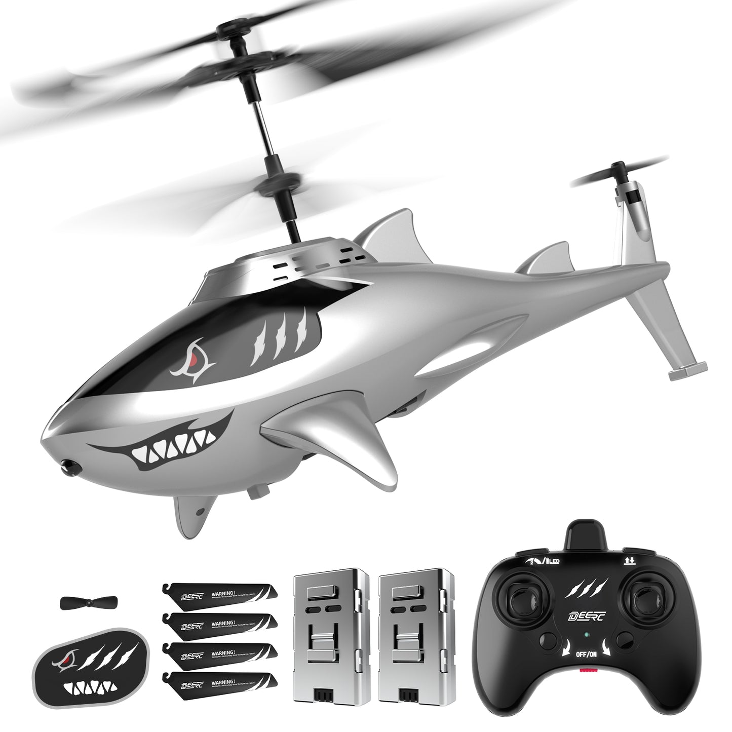 DEERC Shark RC Helicopter for Kids & Adults, Remote Control Helicopter Toy with LED Lights, 2 Batteries & USB-C Charging, 26 Mins Flight, Altitude Hold, Gift for Boys Ages 8-12