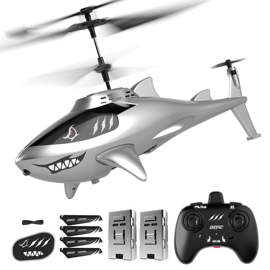 DEERC Shark RC Helicopter for Kids & Adults, Remote Control Helicopter Toy with LED Lights, 2 Batteries & USB-C Charging, 26 Mins Flight, Altitude Hold, Gift for Boys Ages 8-12