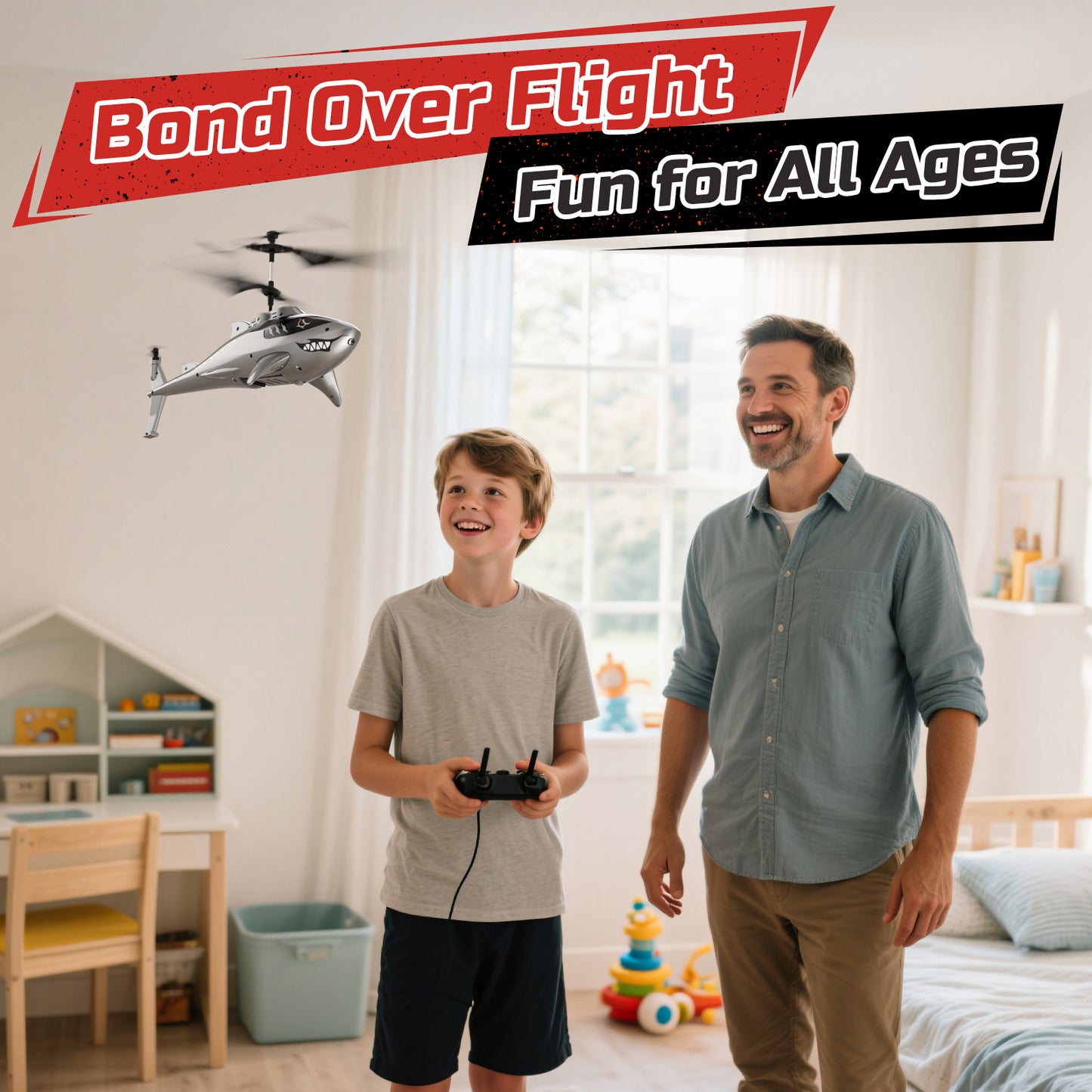 DEERC Shark RC Helicopter for Kids & Adults, Remote Control Helicopter Toy with LED Lights, 2 Batteries & USB-C Charging, 26 Mins Flight, Altitude Hold, Gift for Boys Ages 8-12