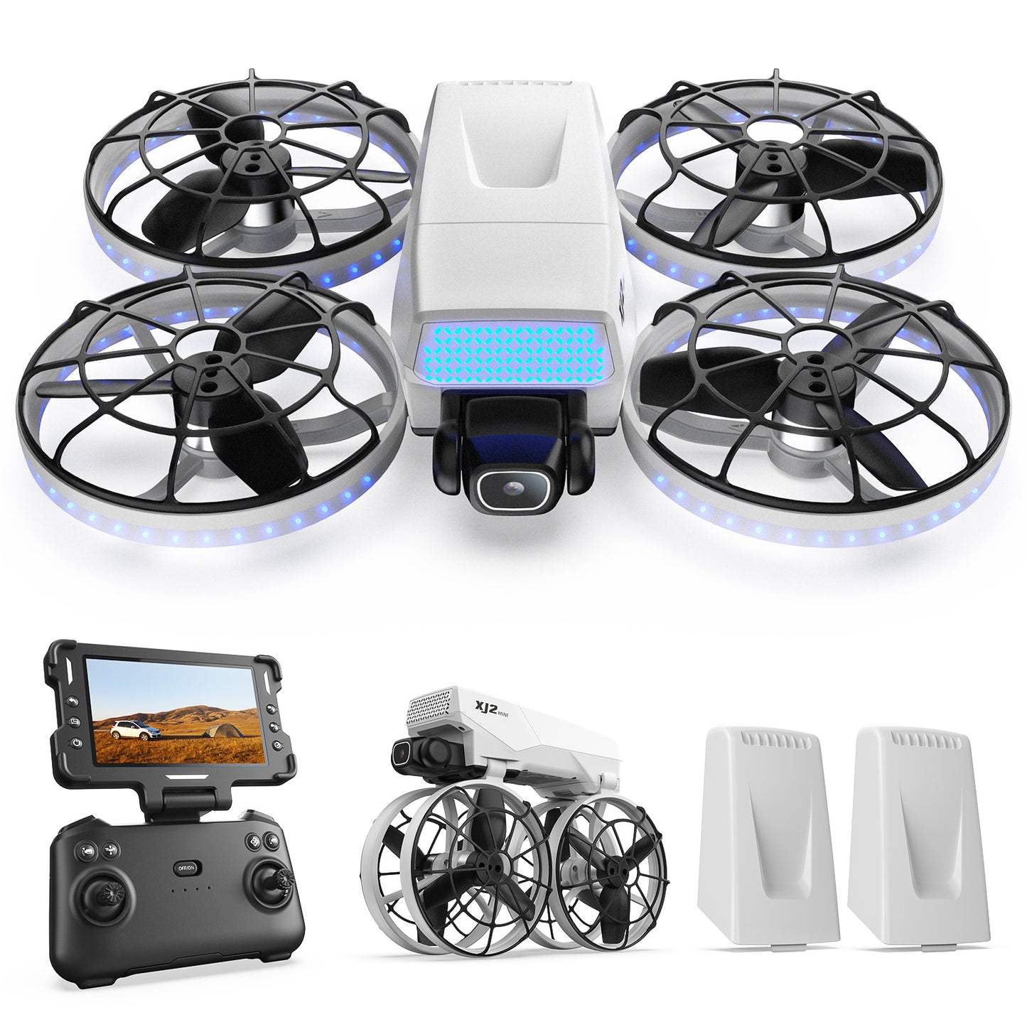 Drone with 4.3" Screen on Remote, Wefone XJ2 Foldable 4K Camera Drone, Optical Flow, Brushless Motor, Under 249g, 2 Batteries, Gray