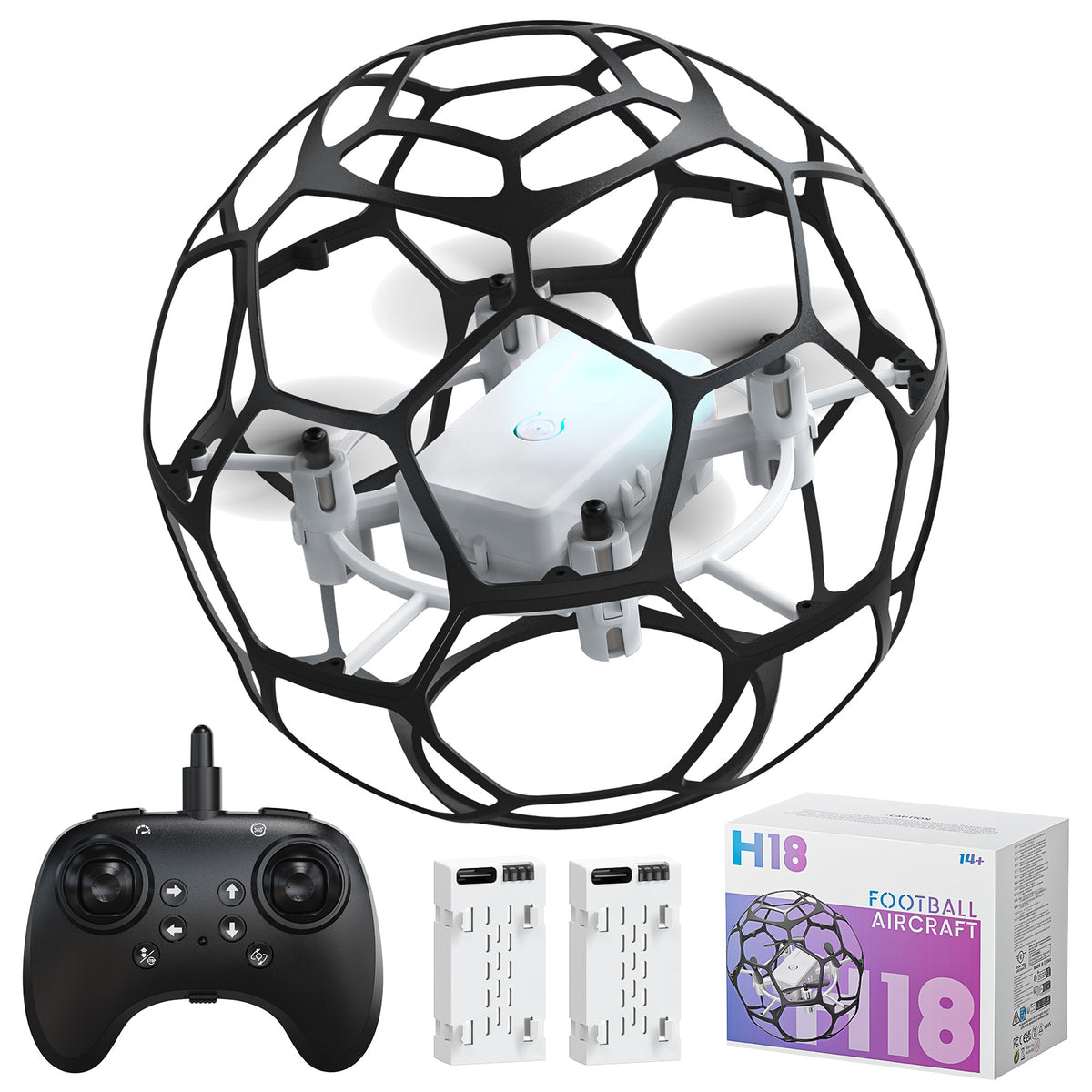 Wefone H18 Drones for Kids, Mini Flying Football, 360° Flip, Throw to Launch, Adjustable Speed, One-Key Takeoff/Landing, 2 Batteries, Black