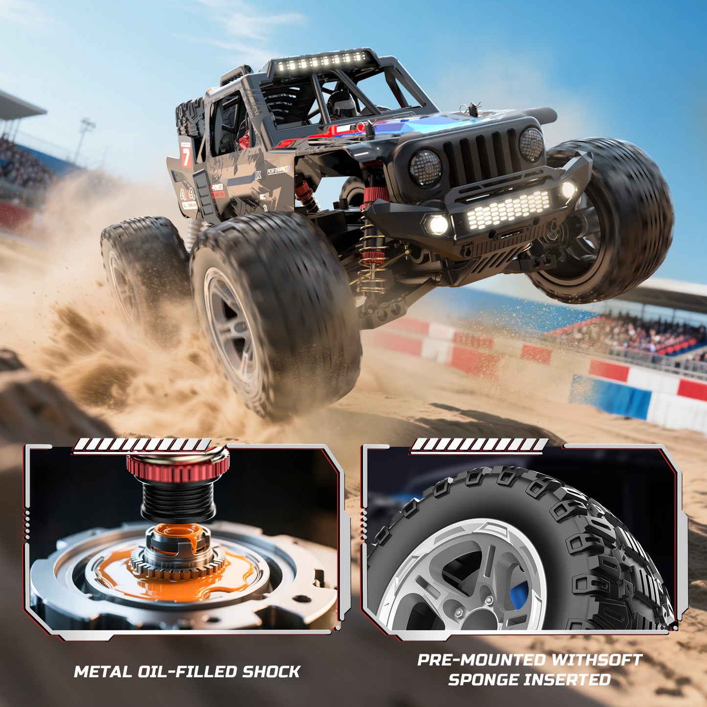 DEERC 1/10 Brushless RC Car for Adults, 60 KMH 4x4 3S Fast RC Trophy Truck with Spare Tire, Waterproof Off-Road Remote Control Monster Truck, All Terrain High Speed RC Car Gift for Boys