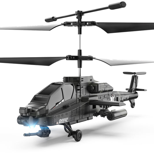 DEERC Apache RC Helicopter for Kids & Adults, Military Remote Control Helicopter Toy with LED Lights, 2 Batteries & USB-C Charging, 26 Mins Flight, Altitude Hold, Gift for Boys Ages 8-12