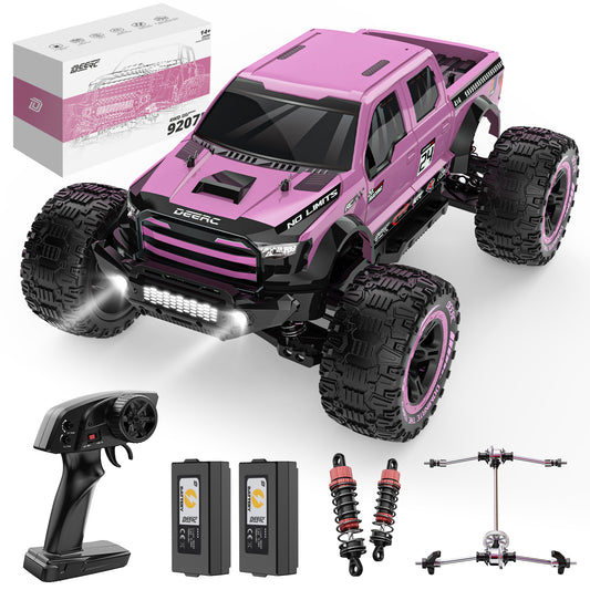 DEERC 1:10 Fast RC Cars for Adults, 4X4 High Speed RC Truck Crawler, 48+KM/H, Pink All Terrain Hobby Remote Control Monster Truck with 2 Modular Batteries, Toy Vehicle Gift for Kids