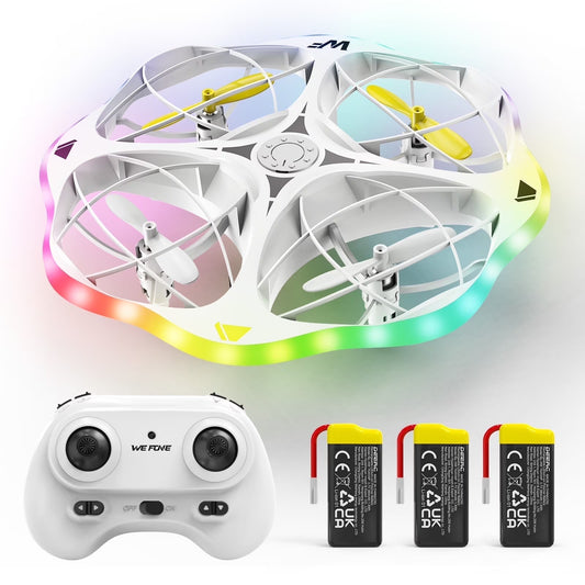 WeFone WF15 Drone for Kids, LED Lights Drone, 360°filp, 3 Batteries, Obstacle Avoidance, White