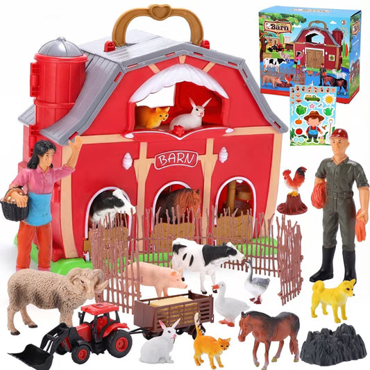 WeFone Farm Animals Toys for 3-8 Years Old Toddlers Girls Boys, Farm Playset with Figures Animals, 12 DIY Stickers and Tractor Toy, Christmas Birthday Gift for Boys Girls