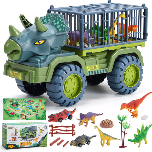 WeFone Dinosaur Transport Truck Toy Set for Kids, 25 PCS Dinosaur Playset with Transport Carrier Truck & Realistic Dinosaur Figures, Dinosaur Toys for Boys Girls Ages 3+