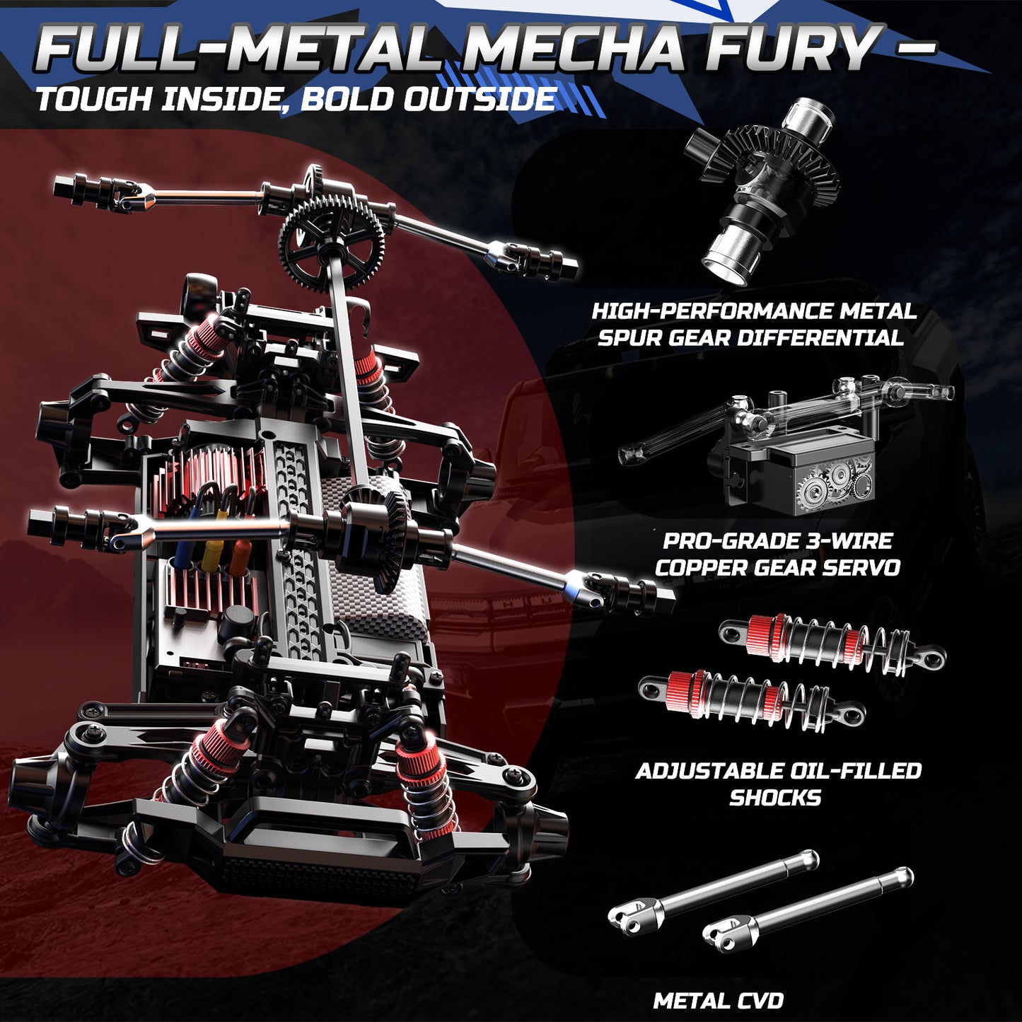 DEERC Brushless Fast RC Cars for Boys & Adults, 55KM/H, 1:18 Off-Road RC Truck, All Terrain 4x4 Racing Mecha Car, 50 Mins, Waterproof Remote Control Monster Truck, Compatible with 3S Battery