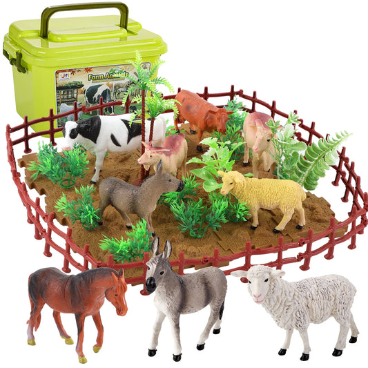 WeFone Farm Animal Figurines Playset, Realistic ABS Plastic Animals with Fences & Farm Accessories, 56 PCS Educational Gift for Kids & Toddlers