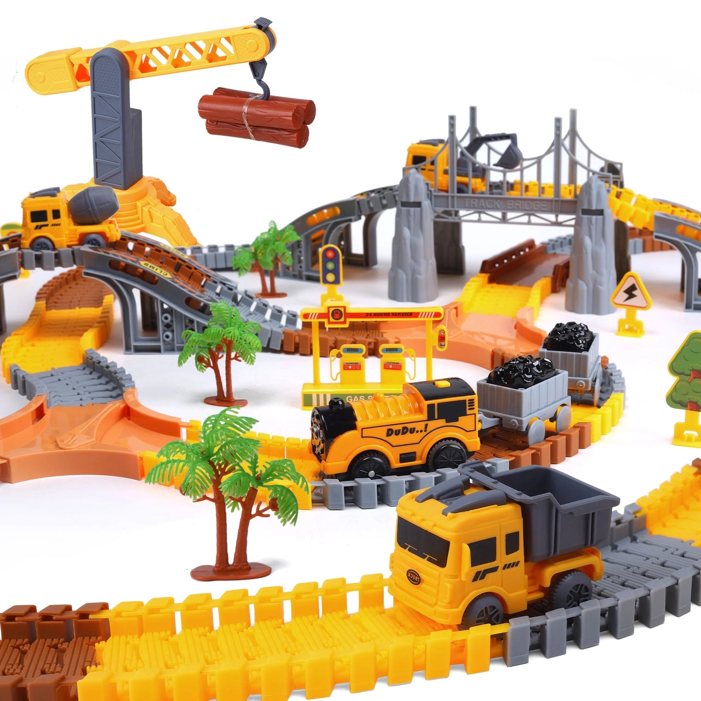 281 PCS Construction Race Tracks Toys for Kids, Flexible Track Play Set with 4 Trucks Cars, Engineering Road Games Gifts for 3 4 5 6 Year Old Boys Girls