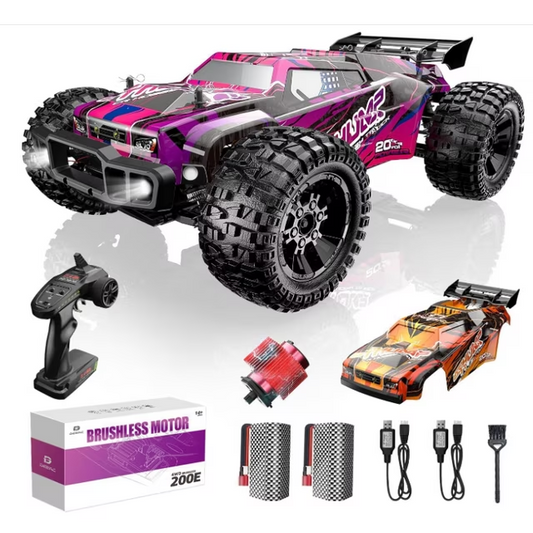 DEERC 200E 1:10 Large 3S Brushless High Speed RC Cars for Adults, 4X4 Fast RC Trucks W/Extra Shell LED Headlight, 60 KM/H, All Terrain Remote Control Car, Offroad Monster Truck for Boys,2 Battery