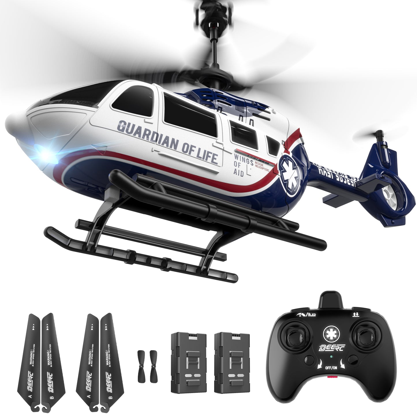 DEERC RC Helicopter for Adults, Apache Remote Control Helicopter for Kids 8-12, Toy Helicopters RC with LED Lights, 2 Batteries, Altitude Hold, 2.4GHz Military Style for Indoor, Ideal for Birthday