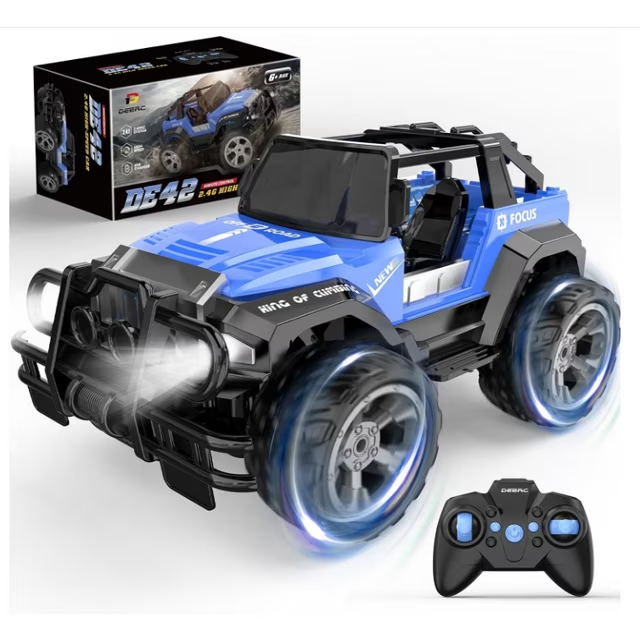 DEERC DE42 Remote Control Car RC Racing Cars,1:18 Scale 80 Min Play 2.4Ghz LED Light Auto Mode Off Road RC Trucks with Storage Case,All Terrain SUV Cars Toys Gifts for Boys Kids Girls Teens,Blue