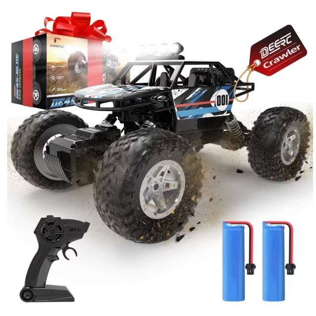 DEERC DE45 1:14 Remote Control Truck, RC Car Toy Rock Crawler, 4WD Off Road Monster Truck with Metal Shell Dual Motors LED Headlight 90 Min Play