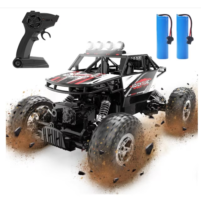 DEERC DE45 RC Cars Remote Control Car 1:14 Off Road Monster Truck,Metal Shell 4WD Dual Motors LED Headlight Rock Crawler,2.4Ghz All Terrain Hobby Truck with 2 Batteries for 90 Min Play,Boy Adult Gifts