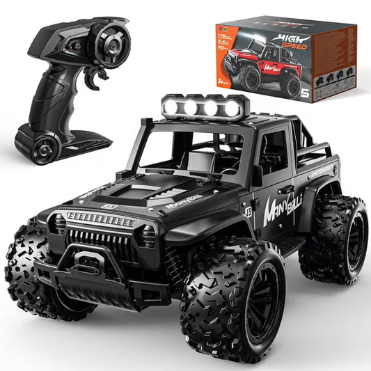 WeFone RC Car, 20KM/H Speed 1:16 Off-Road RC Truck with LED Lights, 2 Batteries, Gift for Kids 3+